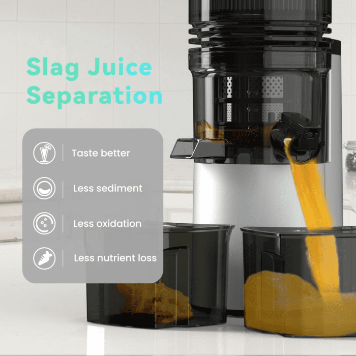 Cold Press Juicer, 400W Slow Juicer Machines with 5.4" Wide Feed Chute, Masticating Juicer with High Juice Yield for Whole Vegetables & Fruits, Easy Clean - Image 7