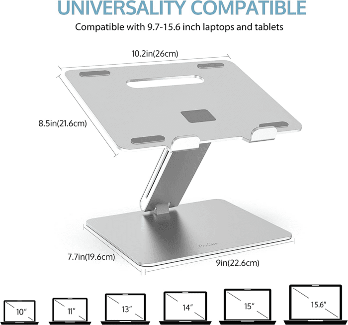 Adjustable Laptop Stand, Ergonomic Aluminum Laptop Holder, Portable Laptop Riser Notebook Computer Stand for Macbook Pro/Air Surface Dell Lenovo Laptops up to 15.6-Inch - Silver - Image 2