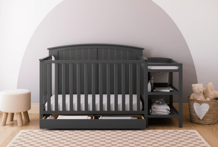 Steveston 5-In-1 Convertible Crib and Changer with Drawer (Gray) – GREENGUARD Gold Certified, Crib and Changing Table Combo with Drawer, Converts to Toddler Bed, Daybed and Full-Size Bed - Image 2