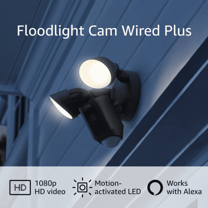 Floodlight Cam Wired plus with Motion-Activated 1080P HD Video, Black (2021 Release)