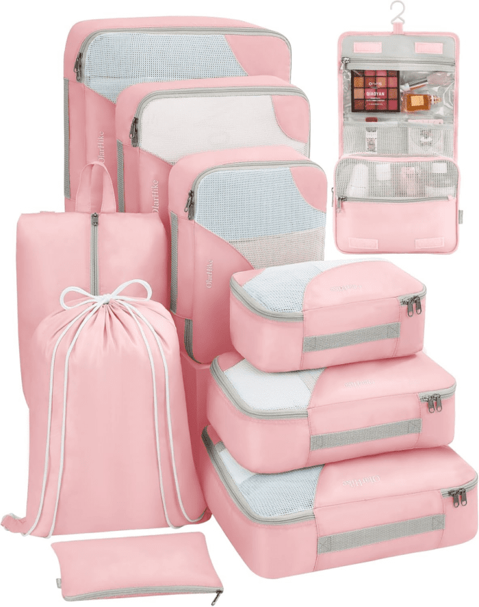 Travel Essentials ALL INCLUDED 10 Set Sturdy Packing Cubes for Suitcases, UPGRADED Anti-Tear Stitching, NEW Improved Luggage Packing Organizers for Travel Accessories(Pink)