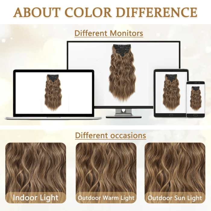 Clip in Hair Extensions for Women, 6PCS Long Wavy Curly Clip on Hair Extensions 20 Inch Dirty Blonde Mixed Gold Synthetic Thick Hairpieces - Image 6