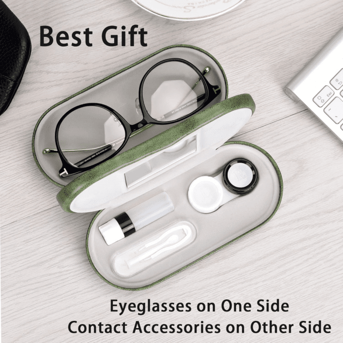 2 in 1 Double Sided Portable Contact Lens Case and Glasses Case,Dual Use Design with Built-In Mirror, Tweezer and Contact Lens Solution Bottle Included for Travel Kit - Image 4