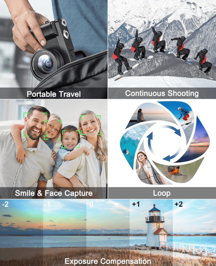 4K Digital Camera for Photography and Video, Autofocus Anti-Shake 48MP Vlogging Camera for Youtube, 3'' 180°Flip Screen Camera with Flash 16X Zoom, Digital Camera with 32GB Card Battery Charger Black - Image 6