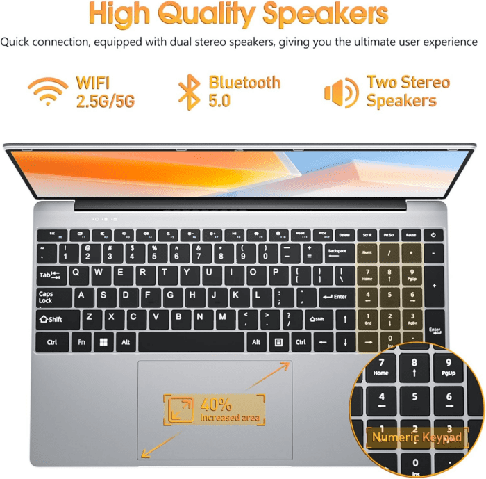 15.6 Inch Laptops, 4GB RAM, 128GB SSD Laptop Computer, Celeron N4000 Processor Notebook, Bluetooth5.0, Mini HDMI, Webcam, 7000Mah, Type-C, UHD Graphics 600(Sliver) - Image 6