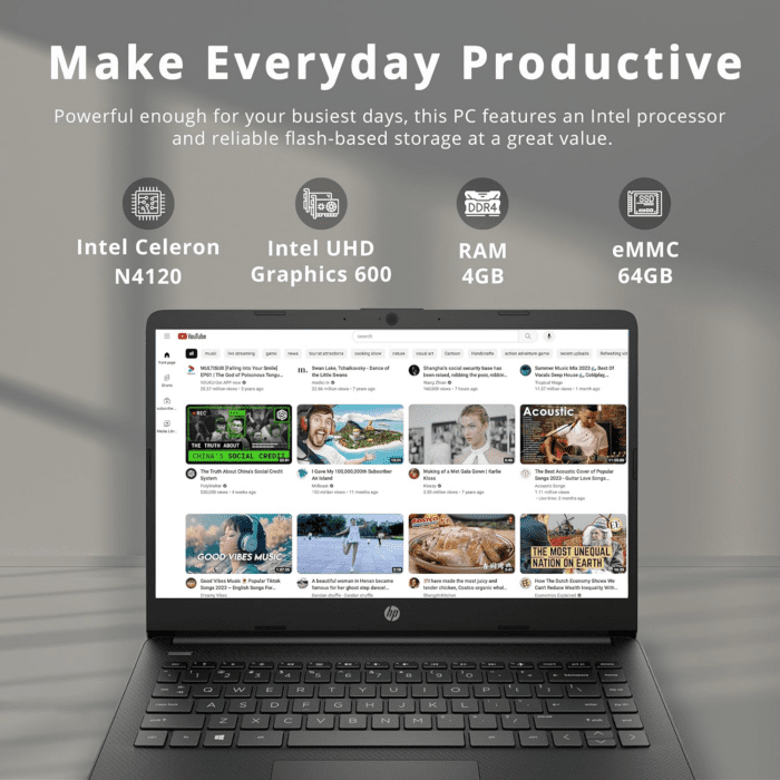Stream 14" HD Brightview Laptop, Intel Celeron N4120 Processor, 4GB RAM, 64GB SSD, Intel UHD Graphics, 720P Webcam, Wifi, HDMI, Win 11 S, Black (Renewed) - Image 2