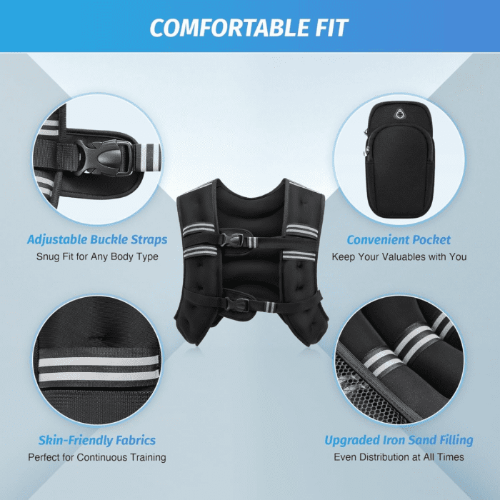 Weighted Vest, 6Lb/8Lb/12Lb/16Lb/20Lb/25Lb/30Lb Weight Vest with Reflective Stripe for Workout, Strength Training, Running, Fitness, Muscle Building, Weight Loss, Weightlifting - Image 2