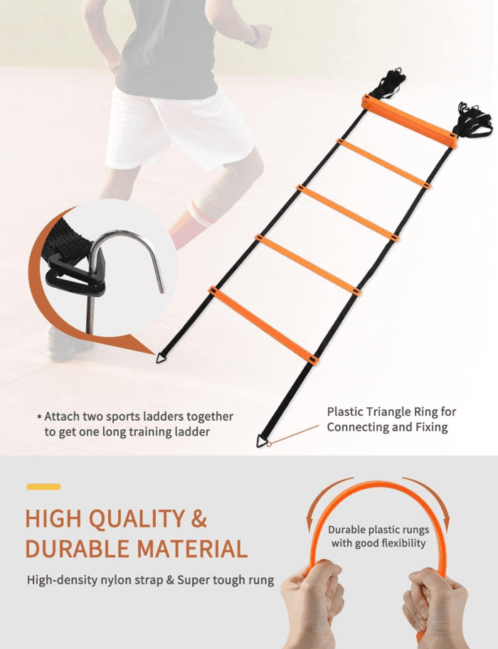 Agility Ladder 20 Feet 12 Adjustable Rungs Speed Training Equipment Set, Agility Ladder, Football Cones, Running Parachute, Jump Rope, Resistance Bands - Image 4