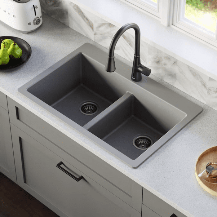 Drop-In 33-In X 22-In Black Quartz Double Equal Bowl 1-Hole Kitchen Sink - Image 19