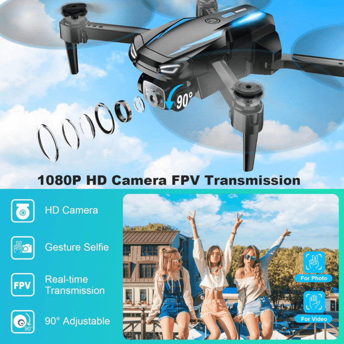 Drone with Camera, 1080P HD FPV Foldable Drone for Kids Adults Beginners, Brushless Motor RC Quadcopter with Stable Hover, Gestures Selfie, Waypoint Fly, 3D Flips, One Key Start, 2 Batteries - Image 2