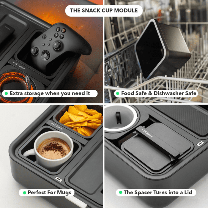 Original Tray - Drinks & Snacks Sofa Caddy with Armrest, Table with Phone Stand- TV Remote Control Storage and Organizer - for Living Rooms, RV, and Cars, Black/Black - Image 6