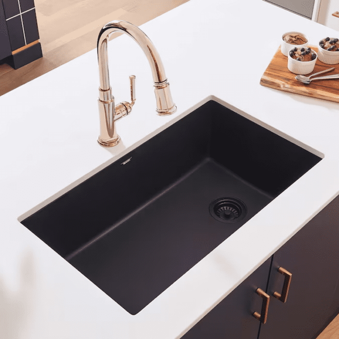 Epigranite Undermount 32-In X 19-In Midnight Black Granite Single Bowl Kitchen Sink