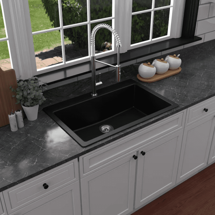 Drop-In 33-In X 22-In Black Quartz Single Bowl 1-Hole Kitchen Sink - Image 12