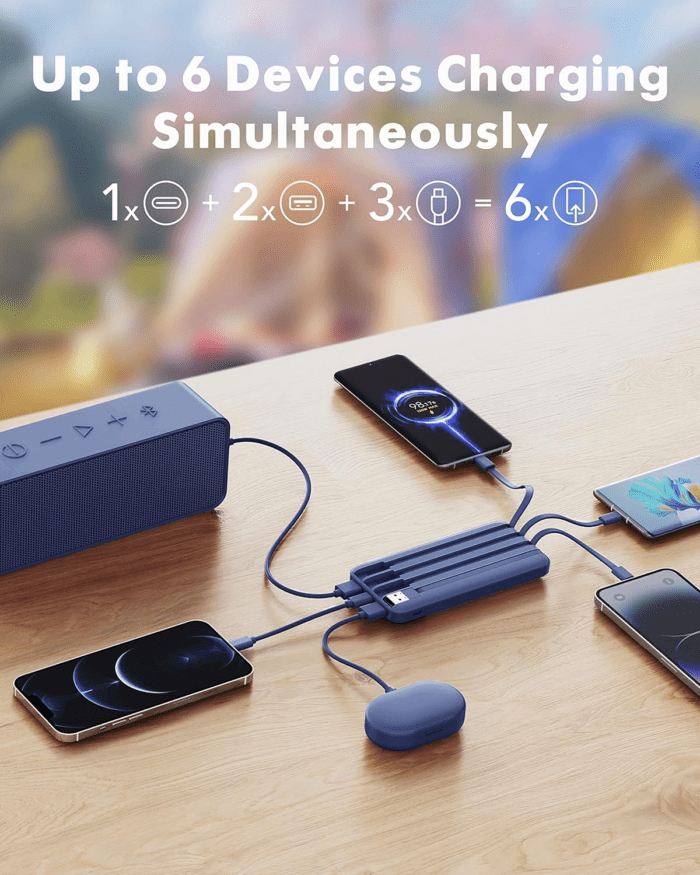 Portable Charger with Built in Cables, Portable Charger with Cords Wires Slim 10000Mah Travel Essentials Battery Pack 6 Outputs 3A High Speed Power Bank for Iphone Samsung Pixel LG Moto Ipad - Image 3