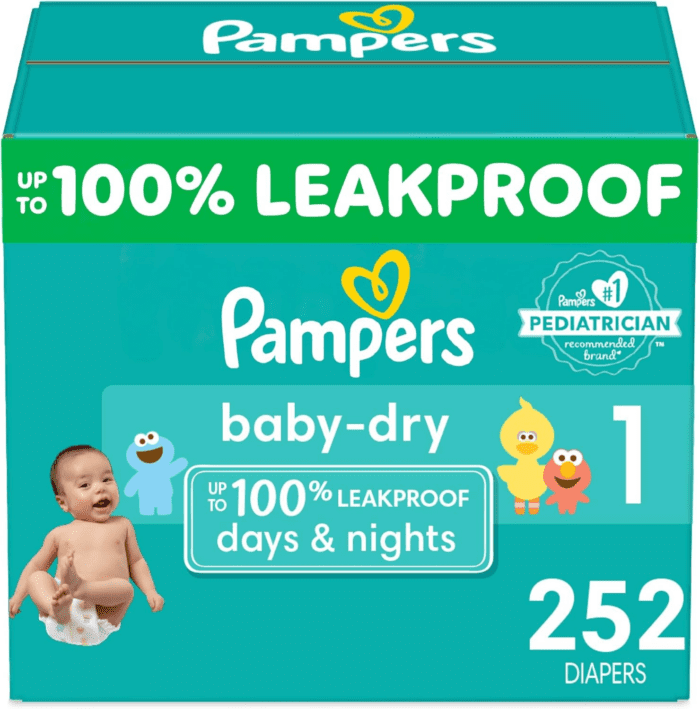 Baby Dry Diapers - Size 1, One Month Supply (252 Count), Absorbent Disposable Diapers