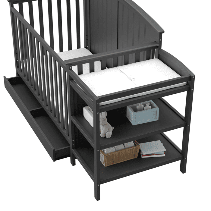 Steveston 5-In-1 Convertible Crib and Changer with Drawer (Gray) – GREENGUARD Gold Certified, Crib and Changing Table Combo with Drawer, Converts to Toddler Bed, Daybed and Full-Size Bed - Image 7