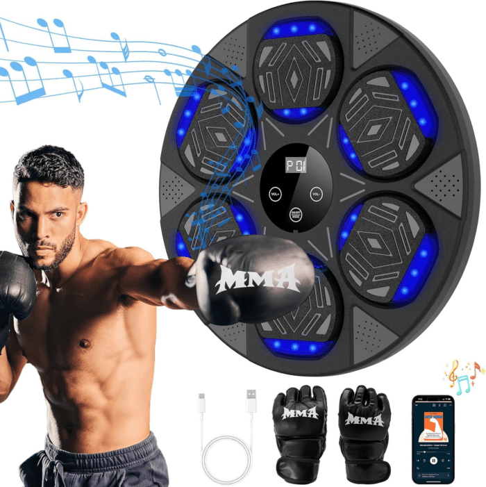 2024 Music Boxing Machine, Smart Bluetooth Boxing Trainer with Boxing Gloves, Boxing Wall Mount Machine for Adults Kids,Boxing Target Workout Equipment for Home, Office, Gym (Upgrade)