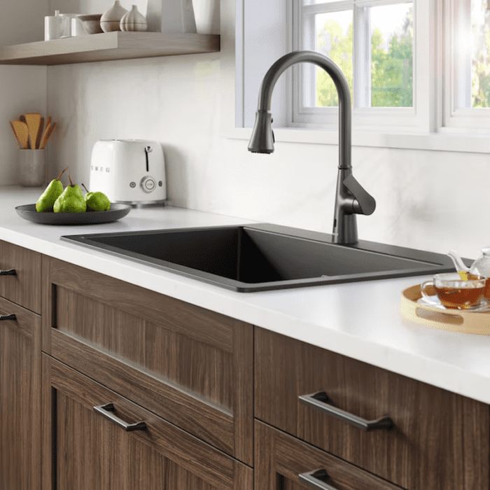 Drop-In 33-In X 22-In Black Quartz Double Equal Bowl 1-Hole Kitchen Sink - Image 3