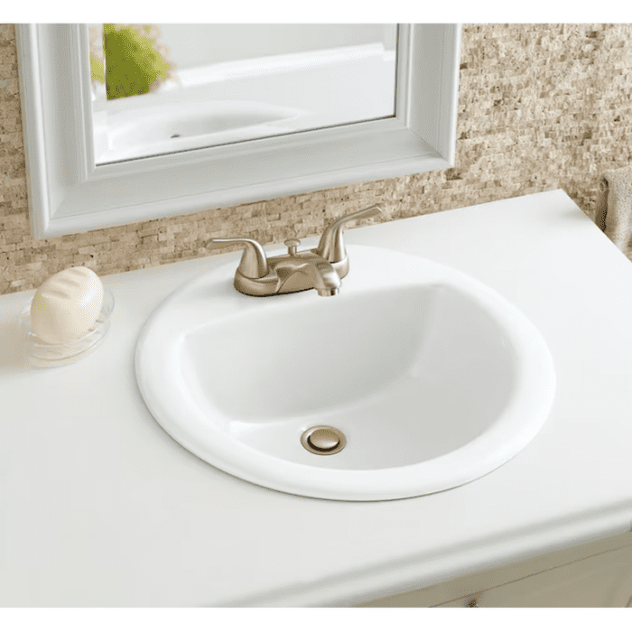 Vitreous China Drop-In round White Bathroom Sink (19-In X 19-In) - Image 8