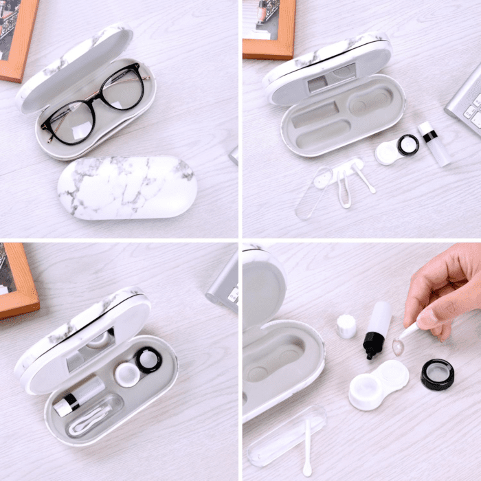 2 in 1 Double Sided Portable Contact Lens Case and Glasses Case,Dual Use Design with Built-In Mirror, Tweezer and Contact Lens Solution Bottle Included for Travel Kit - Image 6