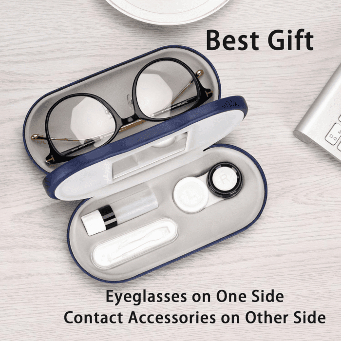 2 in 1 Double Sided Portable Contact Lens Case and Glasses Case,Dual Use Design with Built-In Mirror, Tweezer and Contact Lens Solution Bottle Included for Travel Kit - Image 4