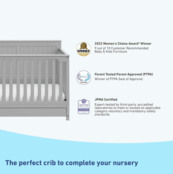 Hadley 5-In-1 Convertible Crib with Drawer (Pebble Gray) – GREENGUARD Gold Certified, Crib with Drawer Combo, Full-Size Nursery Storage Drawer, Converts to Toddler Bed, Daybed - Image 6