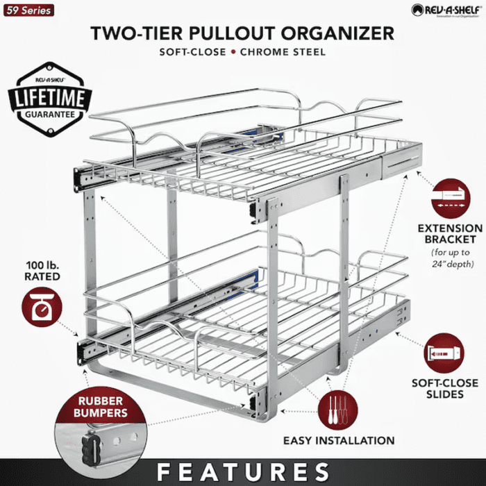 Two-Tier Pull-Out Baskets 14.75-In W X 19-In H X 22-In D 2-Tier Cabinet-Mount Chrome Metal Soft Close Pull-Out Sliding Basket Kit - Image 11