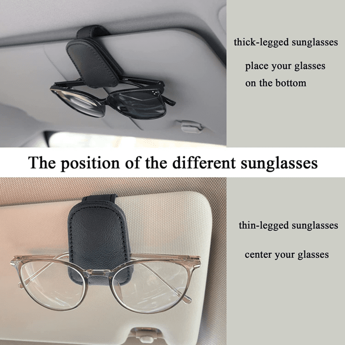 Sunglasses Holders for Car Visor, Magnetic Leather Glasses Eyeglass Clip for Car, Ticket Card Clip Sunglasses Mount, Car Visor Accessories Gadgets (1, Black) - Image 4