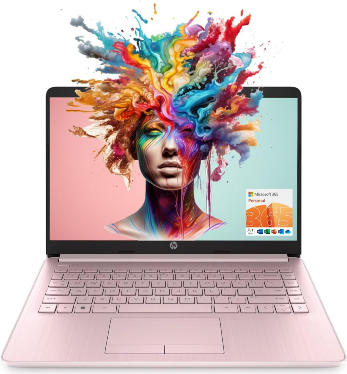 Portable Laptop (Include 1 Year Microsoft 365), 14’’ HD Display, 8GB RAM, 64GB Emmc, Intel Quad-Core N4120, Student and Business, Webcam, HDMI, Wi-Fi, RJ-45, Windows 11 Home, Pink