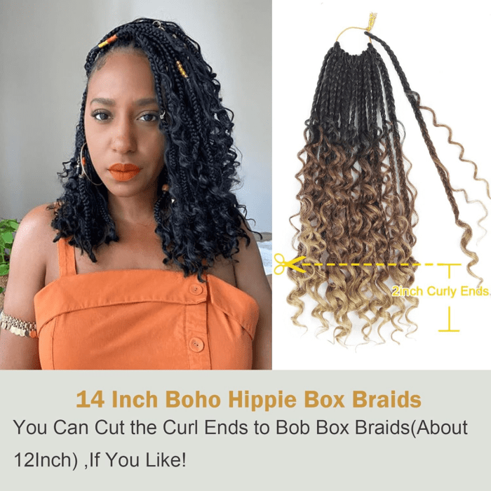 Goddess Box Braids Crochet Hair with Curly Ends 14 Inch Bohomian Box Braids Crochet Braids 8 Packs 3X Crochet Braids Synthetic Braiding Hair Extension for Black Women (14 Inch (Pack of 8), M1B 30 27) - Image 8