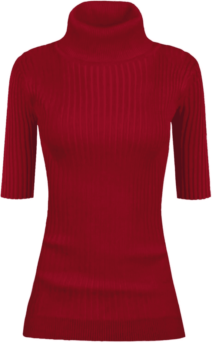 Women Turtleneck 1/2 Half Sleeve Highly Stretchy Ribbed Knit Fitted Sweater