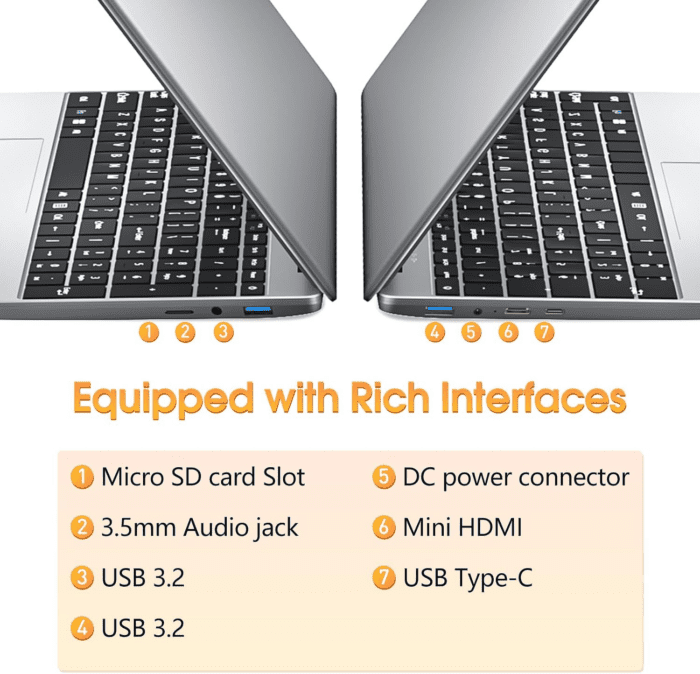 15.6 Inch Laptops, 4GB RAM, 128GB SSD Laptop Computer, Celeron N4000 Processor Notebook, Bluetooth5.0, Mini HDMI, Webcam, 7000Mah, Type-C, UHD Graphics 600(Sliver) - Image 5