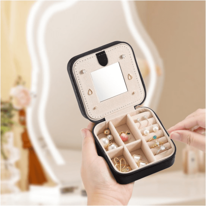 Mini Jewelry Travel Case,Small Jewelry Box,Traveling Jewelry Organizer,Portable Jewellery Storage Holder for Rings Earrings Necklace Bracelet Organizer,Boxes for Girls Women | Black-Mirror - Image 2