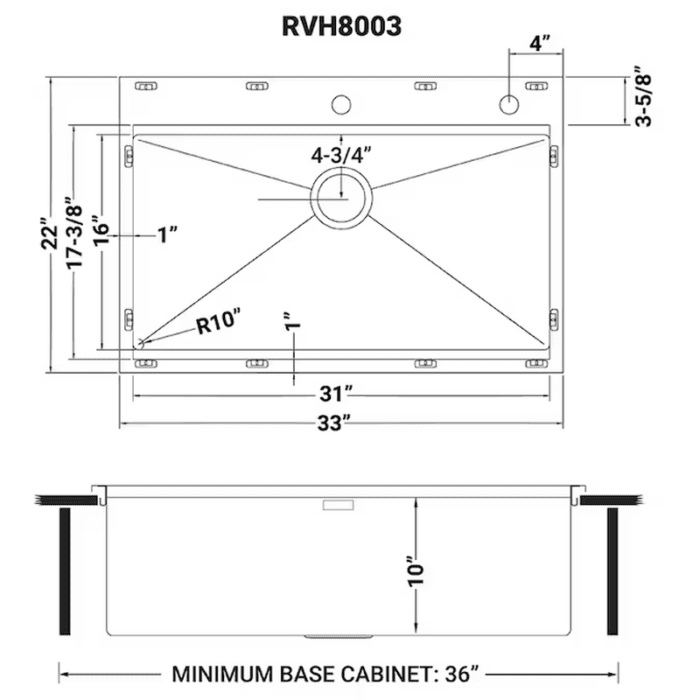 Siena Drop-In 33-In X 22-In Brushed Stainless Steel Single Bowl 2-Hole Workstation Kitchen Sink - Image 12