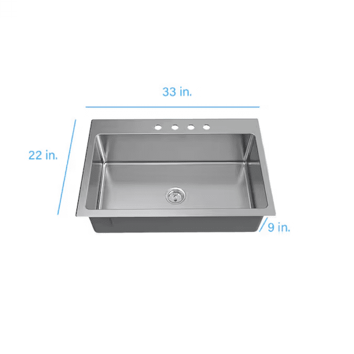 Theo Dual-Mount 33-In X 22-In Stainless Steel Single Bowl 4-Hole Kitchen Sink - Image 3