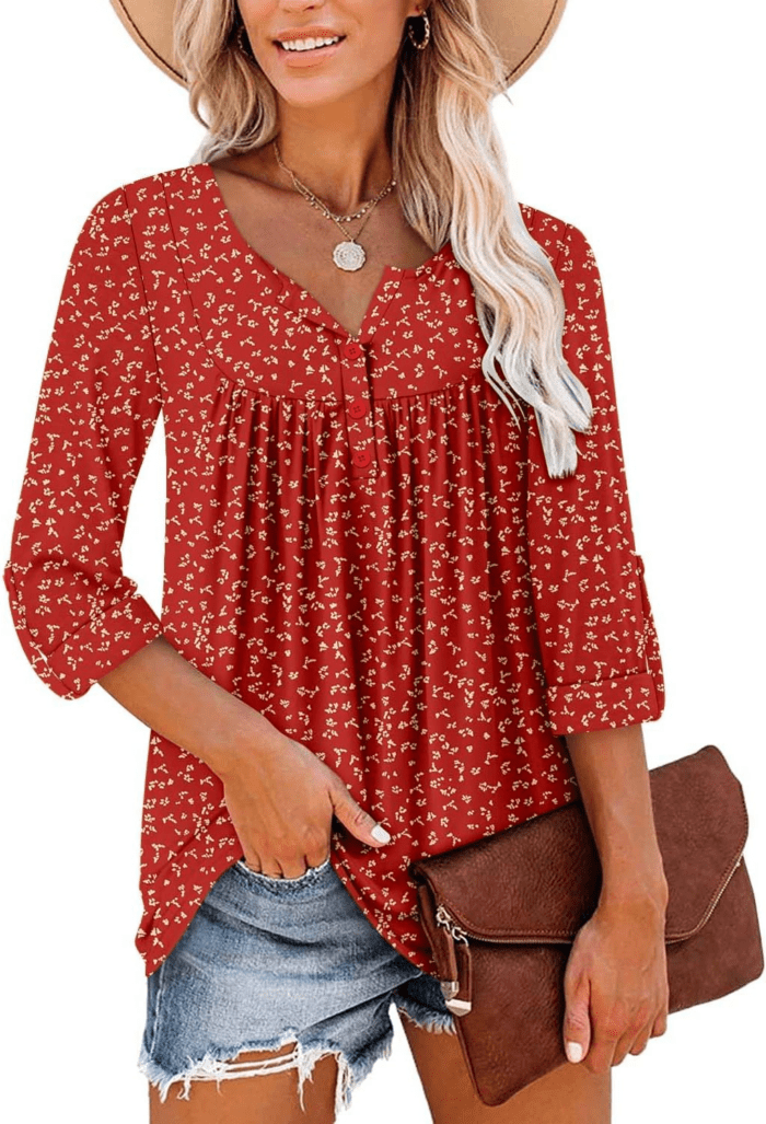 Womens Long Sleeve Tunic Tops Floral Fall Blouse Shirts - Image 3