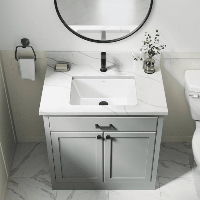 Elavo Ceramic Undermount Rectangular White Bathroom Sink (20.25-In X 15.13-In) - Image 12