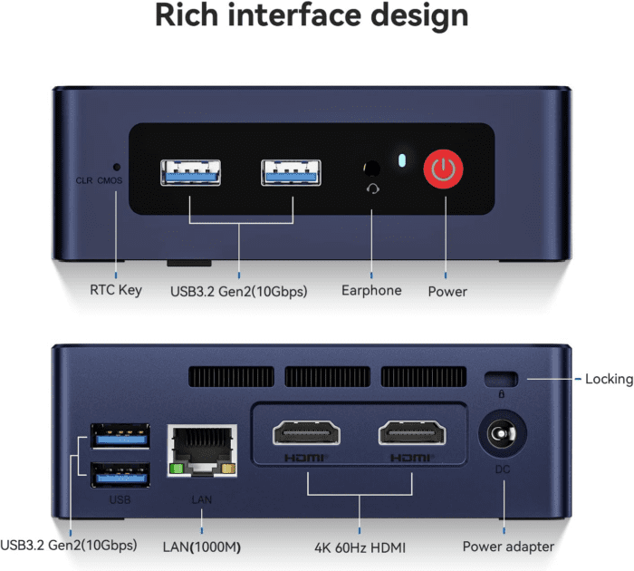 S12 Pro Mini PC, Intel 12Th Gen Alder Lake- N100(Up to 3.4Ghz), 16GB DDR4 RAM 500GB M.2 SSD, Desktop Computer Support 4K Dual Display/Usb3.2/Wifi 6/Bt5.2/Gigabit Ethernet for Home/Office - Image 6