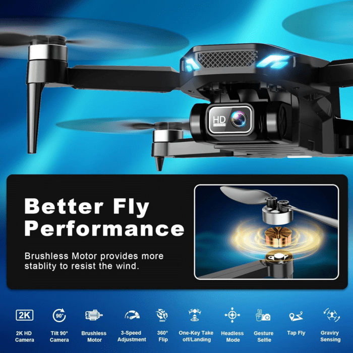 Drone with Camera, 2K FPV Drone with Brushless Motor, Altitude Hold, Gesture Selfie, One Key Take Off/Landing, 3D Flips, Waypoint Fly, 2 Batteries, Foldable Mini Drones for Kids and Beginners - Image 3