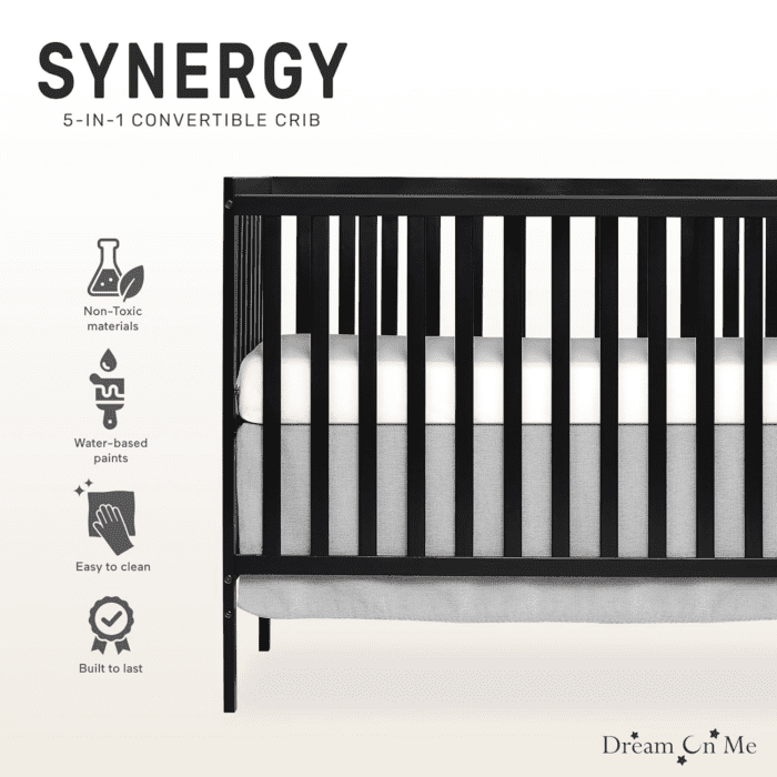 Synergy 5-In-1 Convertible Crib in Black, Greenguard Gold Certified - Image 4