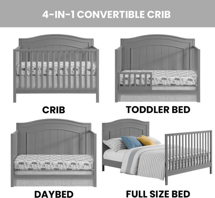 North Bay 4-In-1 Convertible Baby Crib, Dove Gray, Greenguard Gold Certified - Image 3