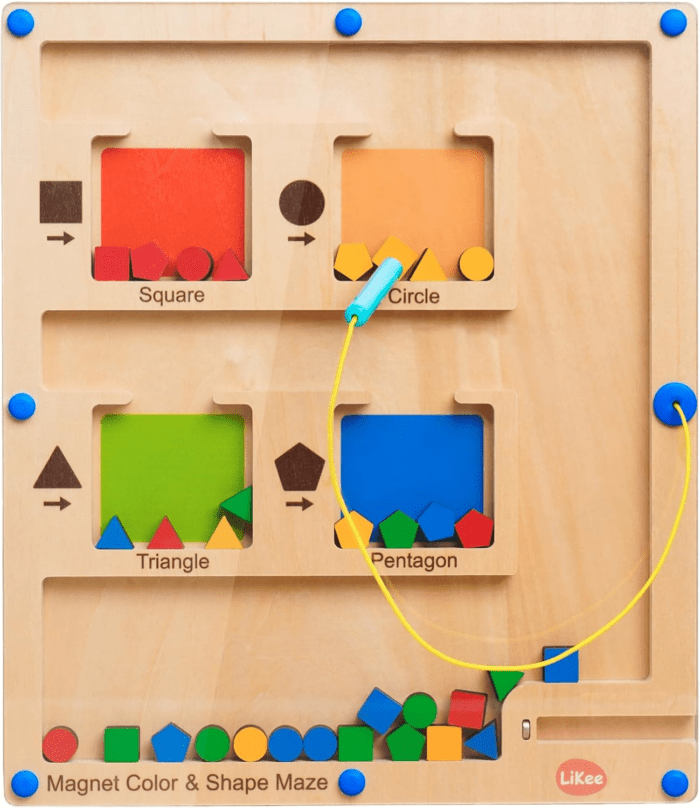 Strong Magnetic Maze, Montessori Toys for 1 2 3 Years Old Boy Girl, Wodden Puzzle Develop Fine Motor Skills, Kids on Road Trip Travel Airplane Activity, 1-5 Preschool Learning Shape & Color