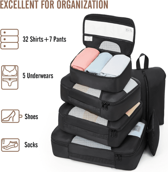 8 Set Packing Cubes for Suitcases, Travel Essentials for Carry On, Luggage Organizer Bags Set for Travel Accessories in 4 Sizes (Extra Large, Large, Medium, Small), Black - Image 5