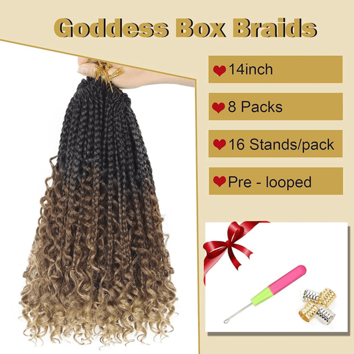 Goddess Box Braids Crochet Hair with Curly Ends 14 Inch Bohomian Box Braids Crochet Braids 8 Packs 3X Crochet Braids Synthetic Braiding Hair Extension for Black Women (14 Inch (Pack of 8), M1B 30 27) - Image 3