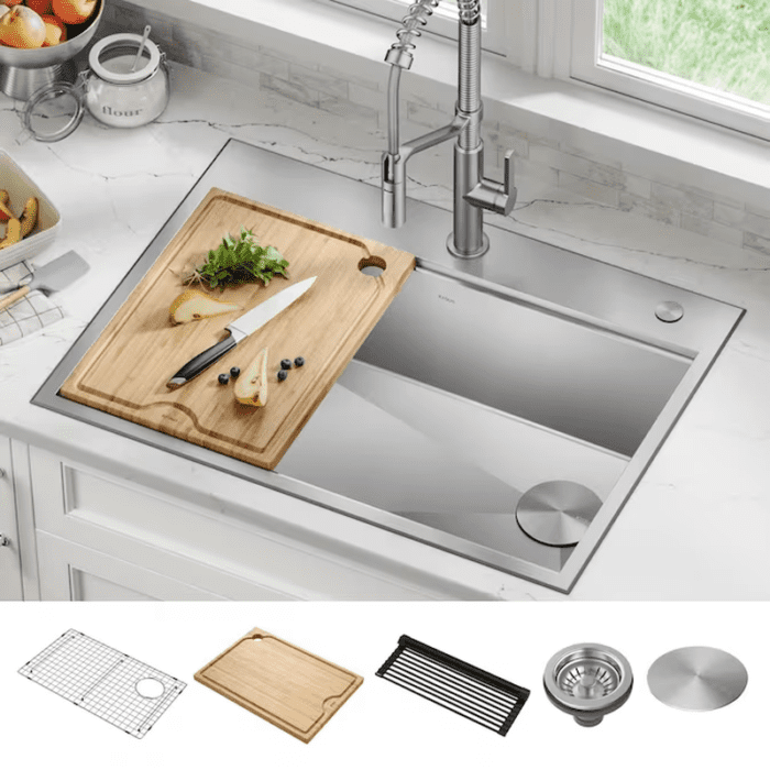 Kore Workstation Dual-Mount 33-In X 22-In Stainless Steel Single Bowl 2-Hole Workstation Kitchen Sink - Image 18