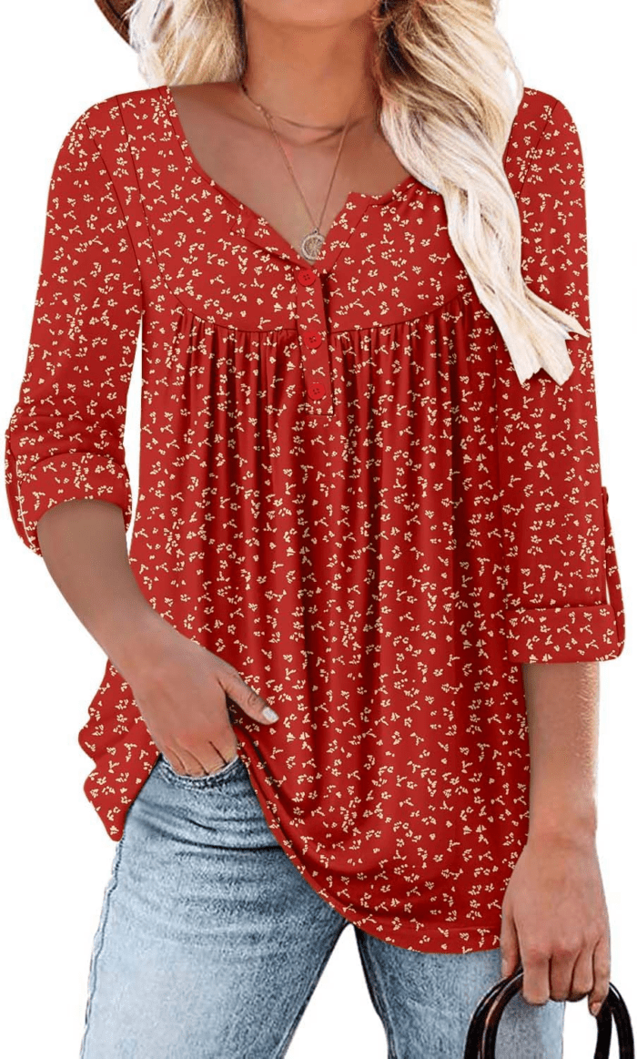 Womens Long Sleeve Tunic Tops Floral Fall Blouse Shirts