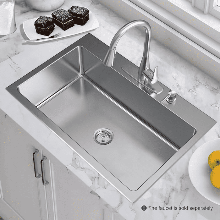 Theo Dual-Mount 33-In X 22-In Stainless Steel Single Bowl 4-Hole Kitchen Sink