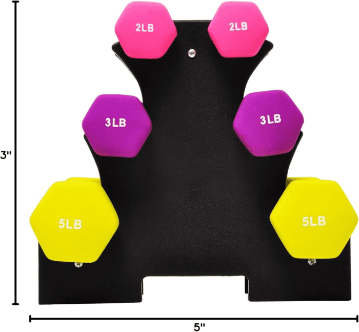 Neoprene Dumbbell Hand Weights, Anti-Slip, Anti-Roll, Hex Shape Colorful, Pair or Set with Stand - Image 5