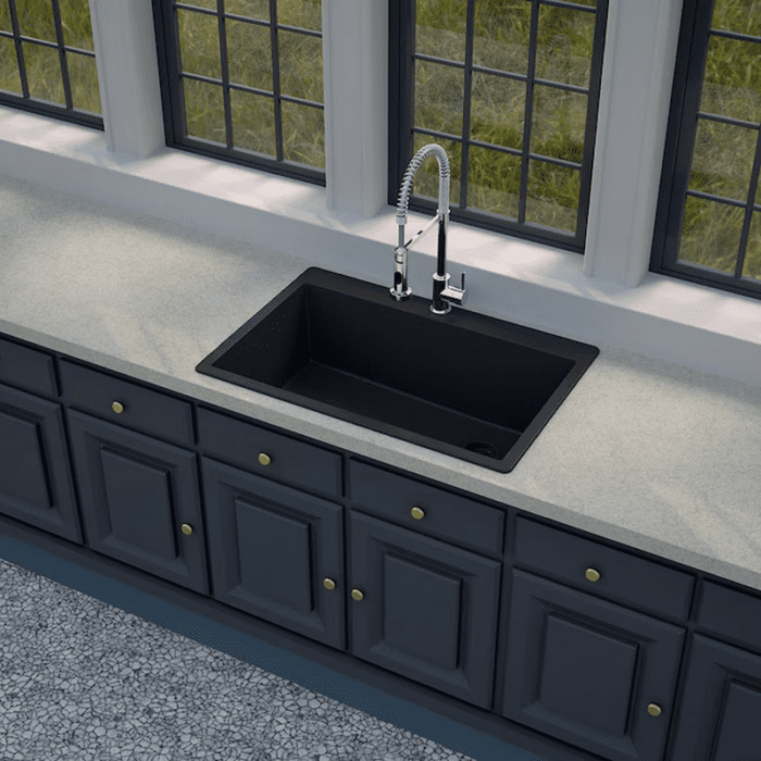 Deforest Collection Dual-Mount 33-In X 22-In Nero Granite Single Bowl 5-Hole Retrofit Kitchen Sink - Image 9