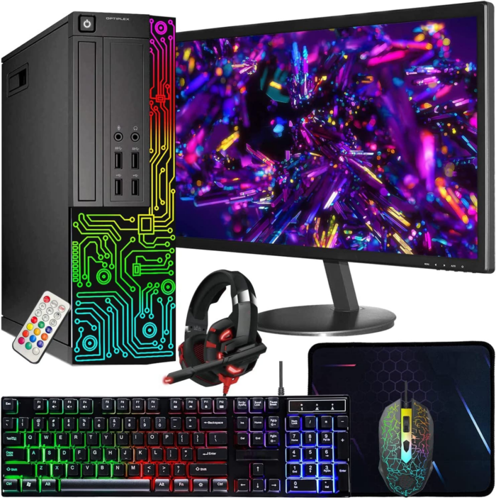 Dell Optiplex Small Desktop Computer (SFF) PC | Quad Core Intel I5 (3.2Ghz) | 16GB DDR3 RAM | 512GB SSD | 24 Inch Monitor | RGB Gaming Keyboard & Mouse, Headset | Windows 10 Pro (Renewed)